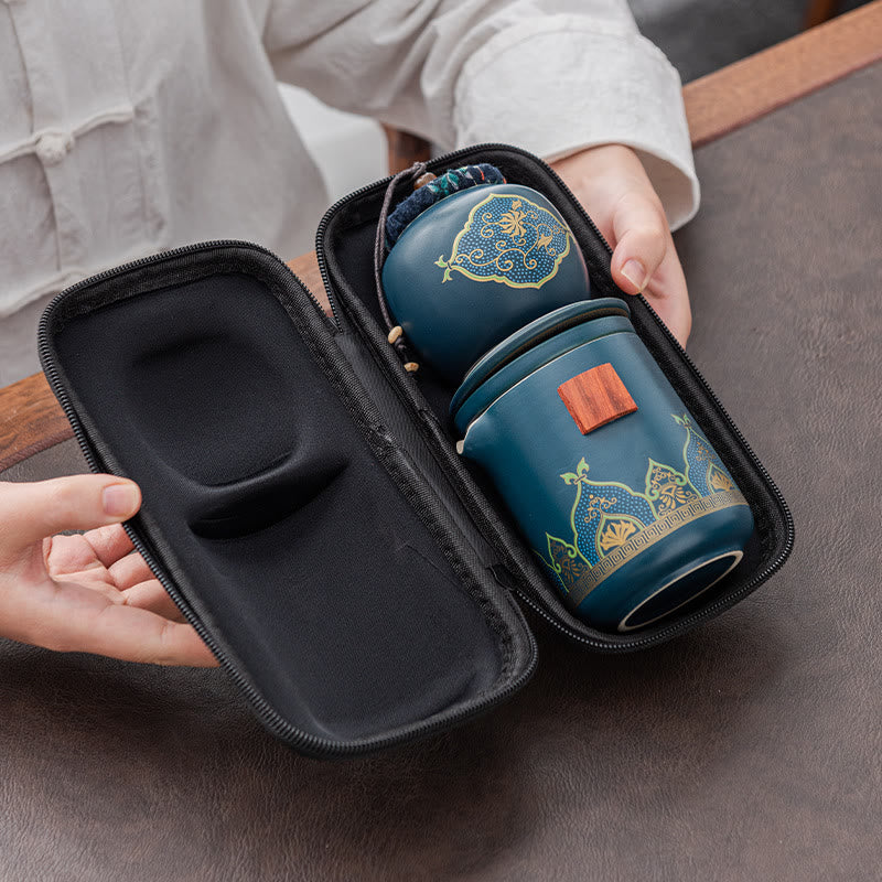 Nimara Ritual Flower Chinese Gongfu Ceramic Teapot Portable Outdoor Travel Tea Set Bag