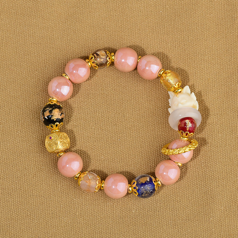 Nimara Ritual Tibetan Incense Ash Liuli Glass Bead Luck Protection Nine Tailed Fox Bracelet
