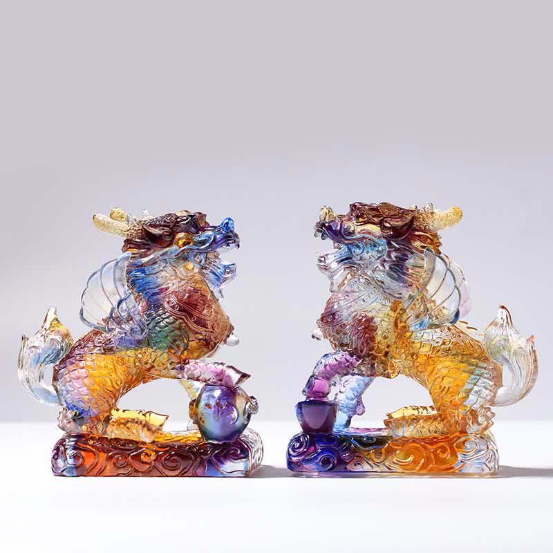 Nimara Ritual Feng Shui Kirin Handmade Liuli Crystal Art Piece Fortune Home Office Decoration