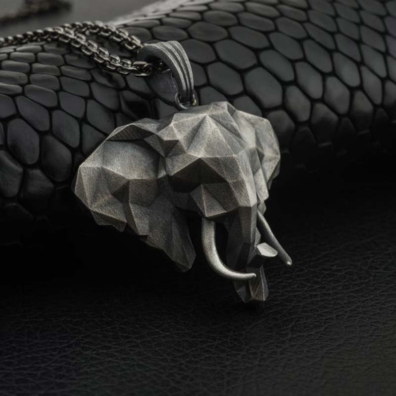 Nimara Ritual Elephant Pewter Titanium Steel Strength Necklace Pendant
