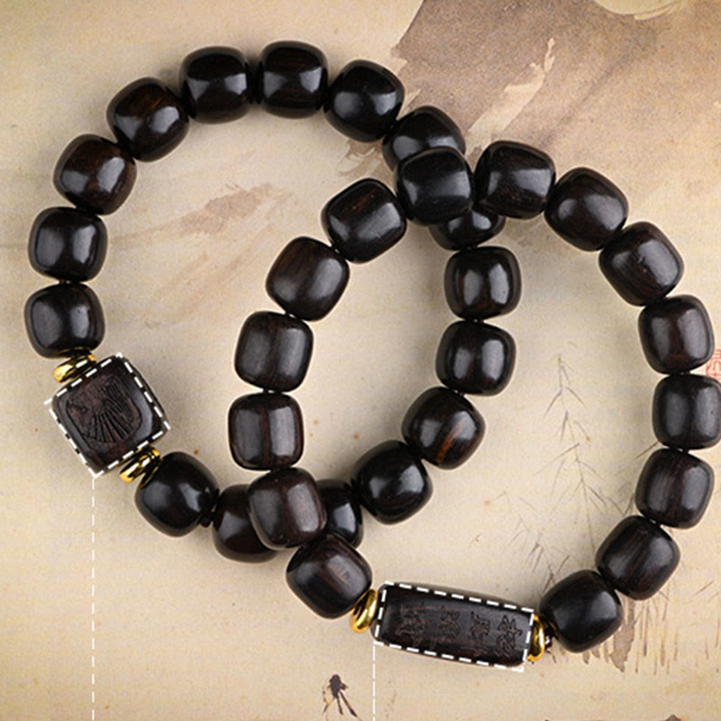 Nimara Ritual Tibetan Ebony Wood Barrel Beads Lucky And Treasure Balance Bracelet