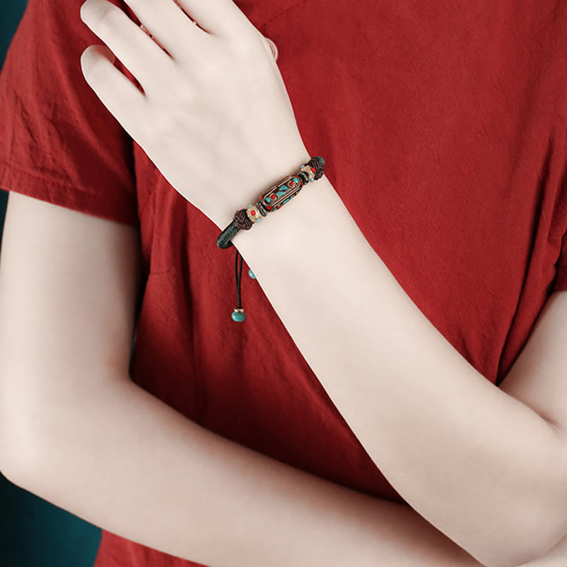 Nimara Ritual Handmade Tibetan Turquoise Om Mani Padme Hum Strength Braided Bracelet