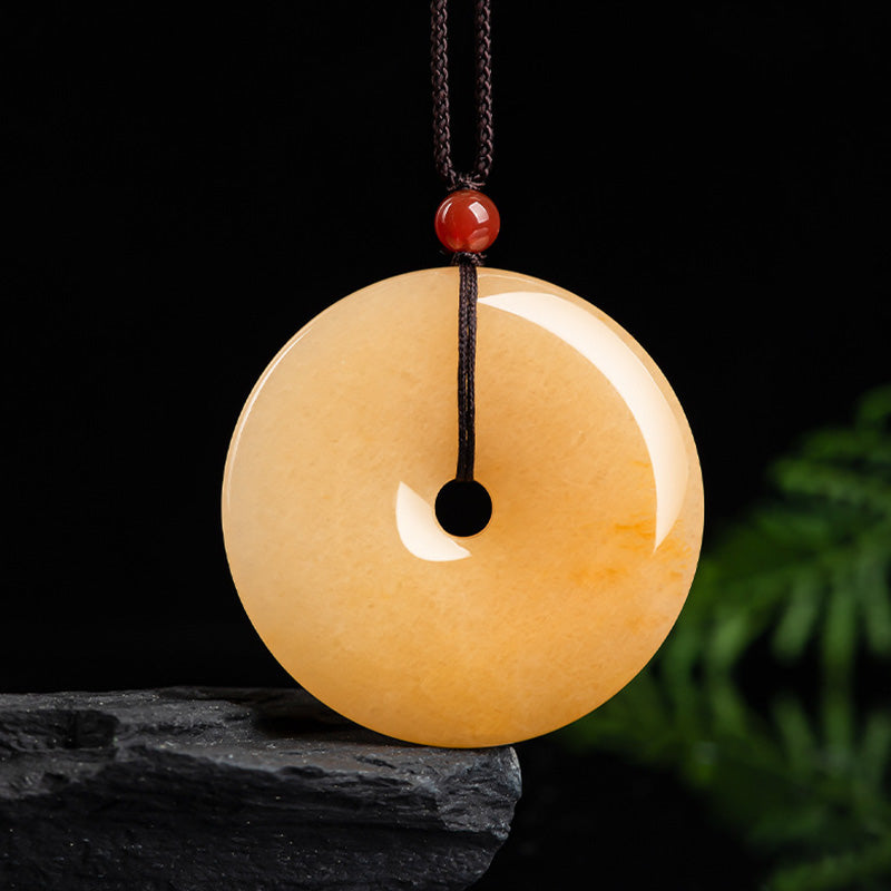Nimara Ritual Round Golden Silk Jade Peace Buckle Wealth Pendant Necklace
