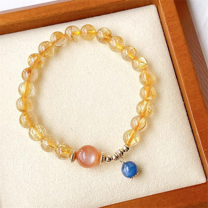 Nimara Ritual Natural Gold Rutilated Quartz Sun Stone Kyanite Wealth Bracelet