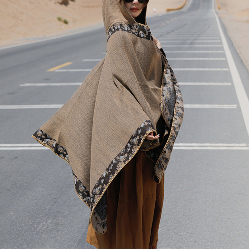 Nimara Ritual Tibetan Shawl Border Small Floral Flower Hooded Cloak Winter Cozy Travel Scarf Wrap