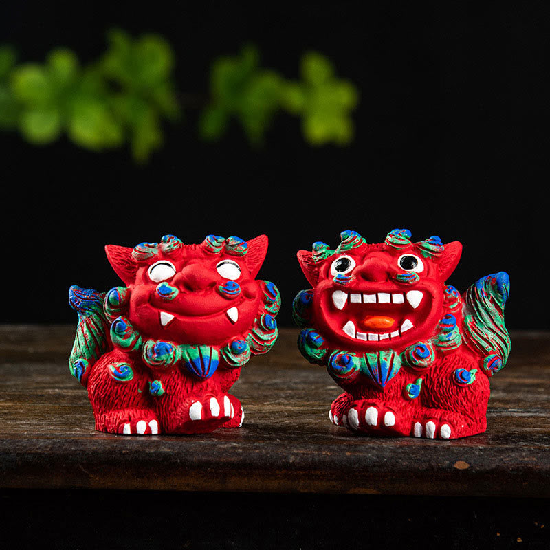 Nimara Ritual Small Pair of Lion Fu Foo Dogs Ward Off Evil Protection Home Resin Decoration