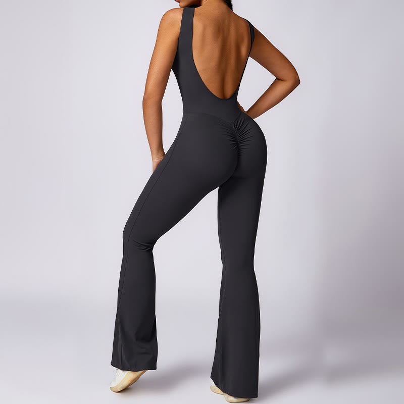 Nimara Ritual Women Casual Sleeveless Jumpsuit Flare Pants Sports Fitness Yoga Bodysuit