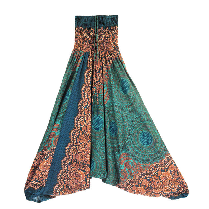 Nimara Ritual Two Style Wear Round Geometric Pattern Loose Smocked Harem Trousers Jumpsuit High Waist Women's Yoga Pants