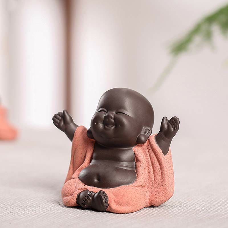 Nimara Ritual Always Smiling Laughing Buddha Wealth Luck Purple Clay Maitreya Statue Decoration