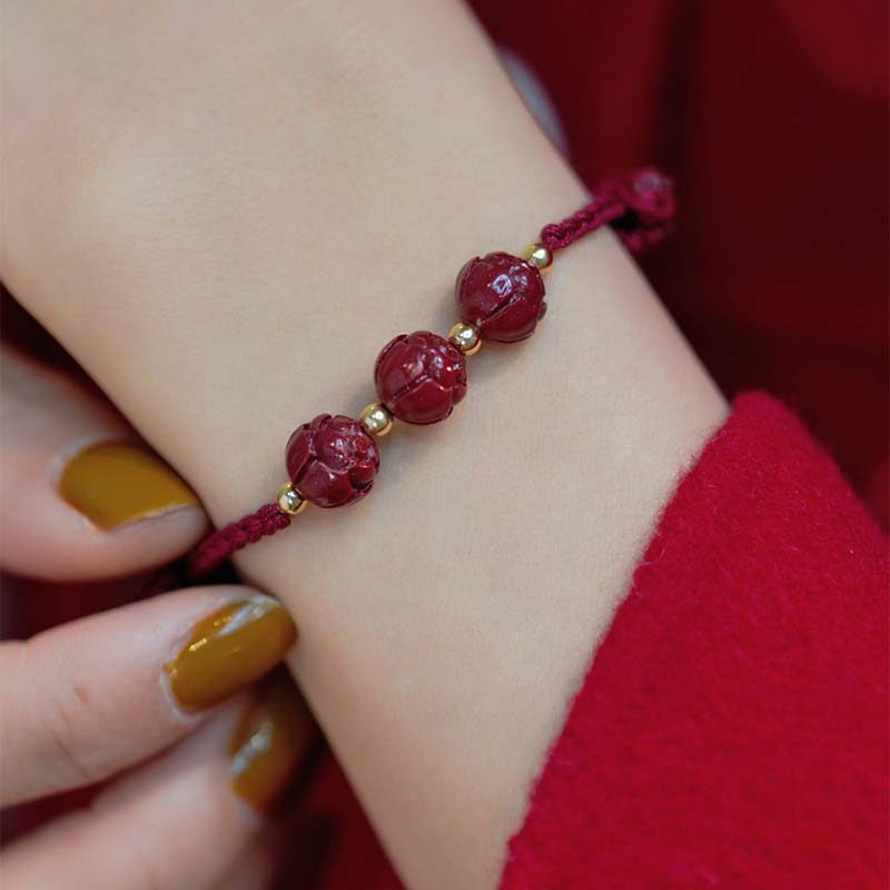 Nimara Ritual Cinnabar Jade Lotus Calm Red String Weave Bracelet