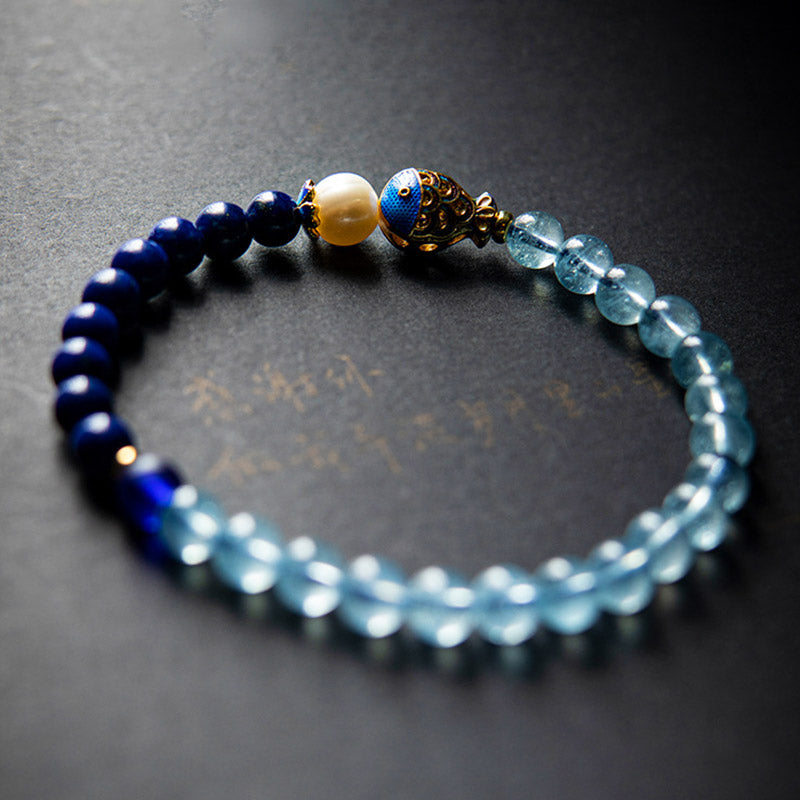 Nimara Ritual Natural Aquamarine Lazurite Lapis Lazuli Fish Healing Bracelet