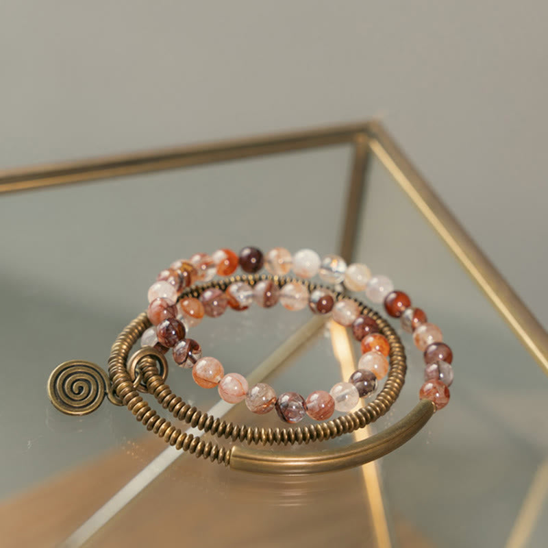 Nimara Ritual Purple Phantom Red Hematoid Quartz Green Rutilated Quartz Copper Love Forgive Bracelet