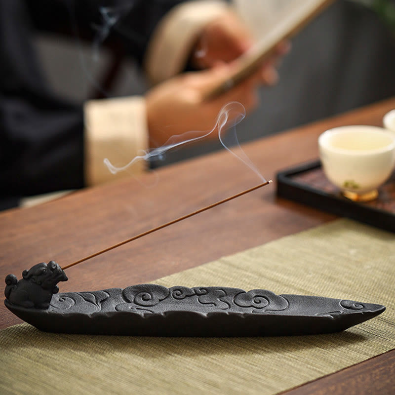 Nimara Ritual Auspicious Clouds Pixiu Healing Ceramic Stick Incense Burner Decoration
