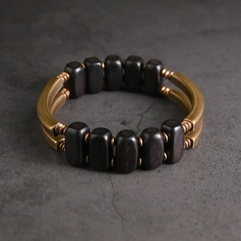 Nimara Ritual Tibetan Ebony Wood Brass Copper Balance Double Layer Bracelet