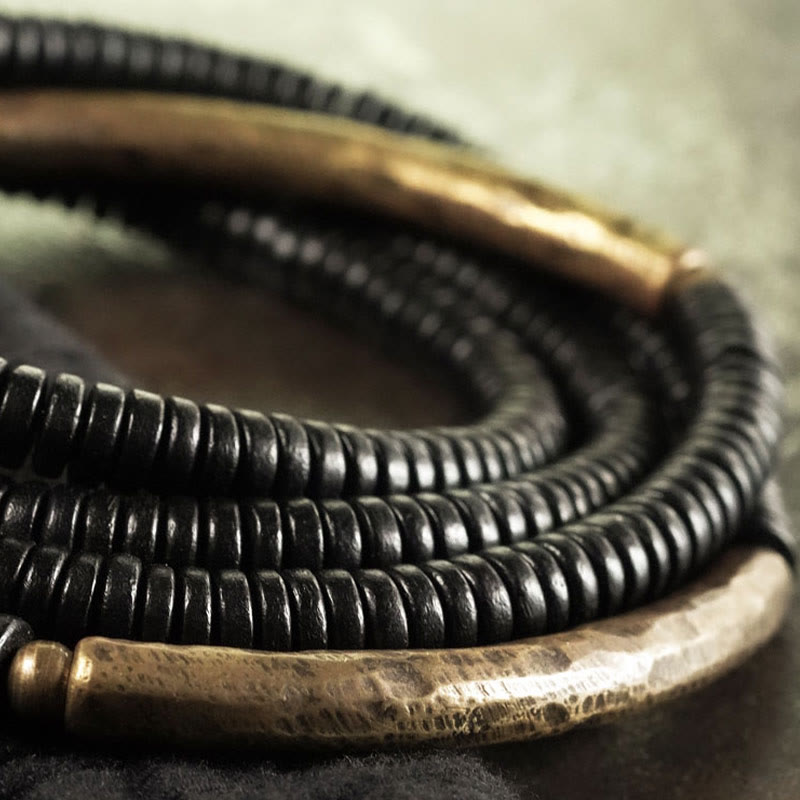 Nimara Ritual Ebony Wood Brass Copper Balance Multilayered Bracelet