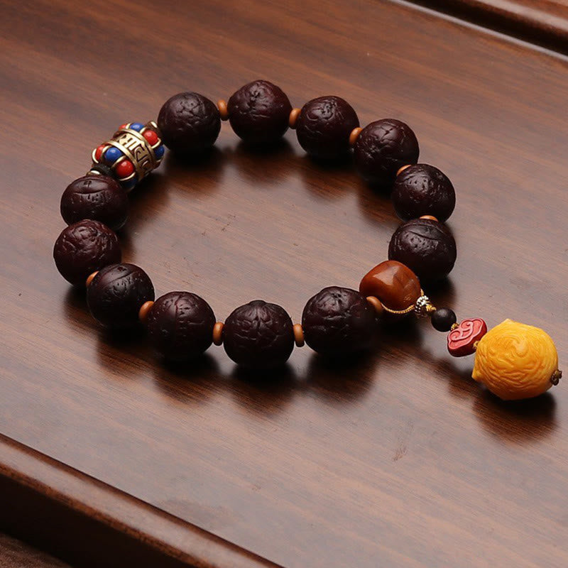 Nimara Ritual Tibetan Bodhi Seed Agate Bead Luck Wealth Tassel Charm Wrist Mala