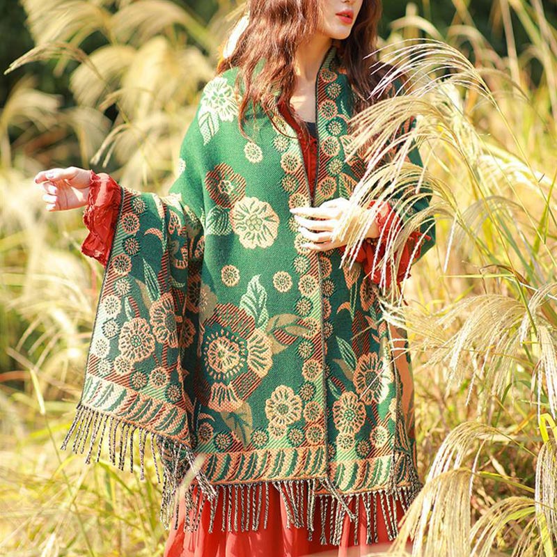 Nimara Ritual Tibetan Flower Floral Leaves Pattern Design Shawl Cozy Travel Scarf Wrap