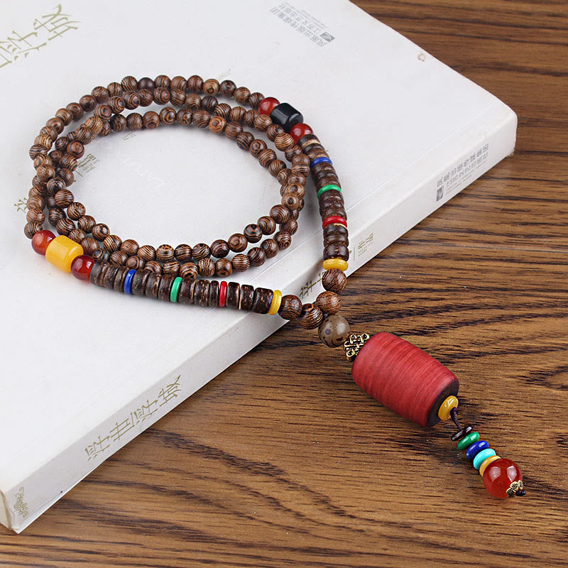 Nimara Ritual Tibetan Wenge Wood Bodhi Seed Agate Balance Peace Necklace Pendant