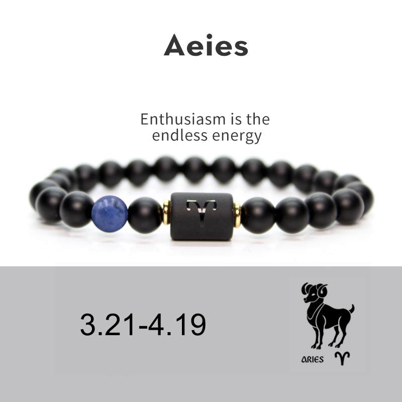 Nimara Ritual 12 Constellations of the Zodiac Black Onyx Adjustable Bracelet