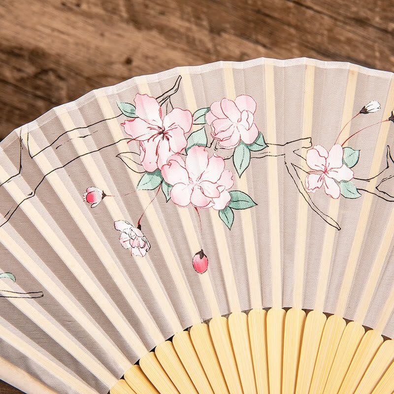 Nimara Ritual Jasmine Lotus Begonia Flowers Handheld Bamboo Folding Fan