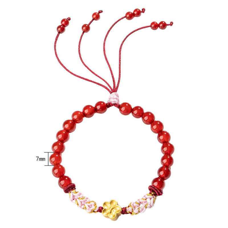 Nimara Ritual 999 Sterling Silver Natural Red Agate Pink Crystal Cherry blossom Bracelet