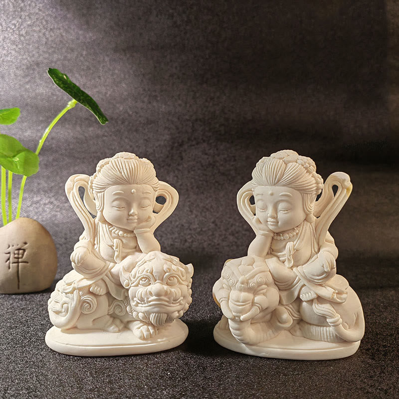Nimara Ritual Mini Ivory Fruit Tathagata Buddha Lotus Kwan Yin Avalokitesvara Manjusri Samantabhadra Serenity Desk Decoration