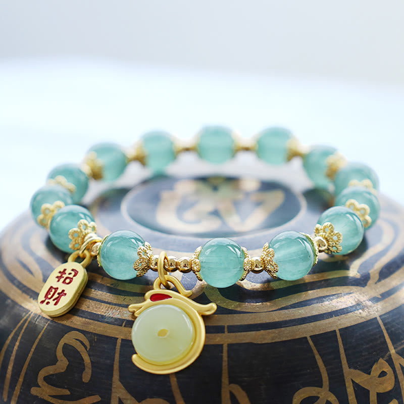 Nimara Ritual Year of the Dragon Red Agate Green Aventurine Peace Buckle Fu Character Lucky Fortune Bracelet