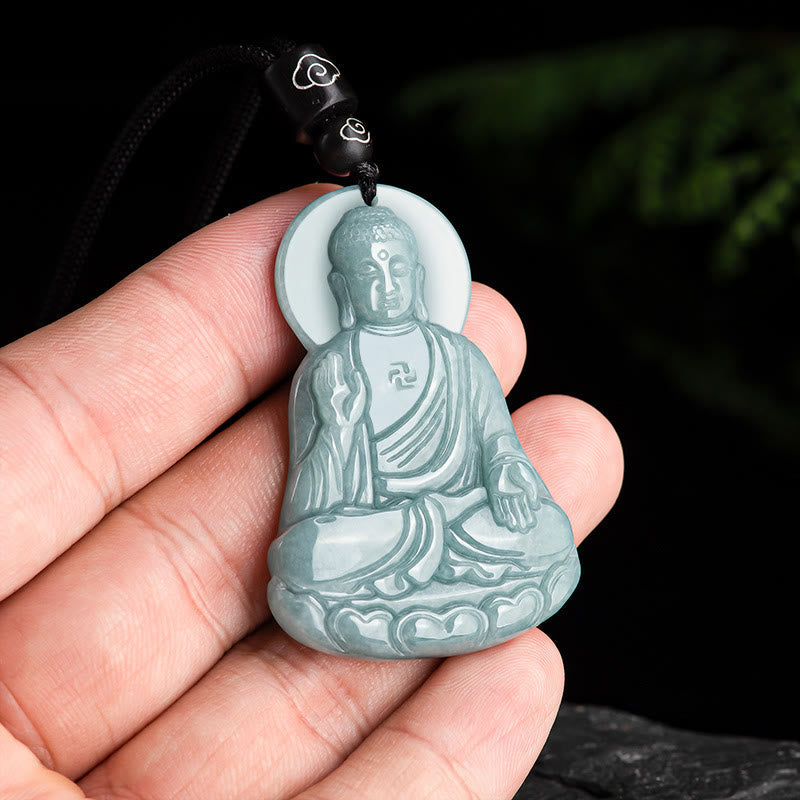 Nimara Ritual Amitabha Buddha Natural Jade Lotus Amulet Compassion String Necklace Pendant