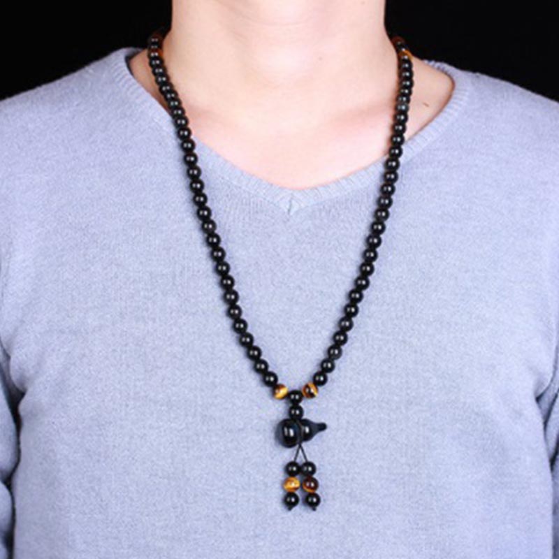 Nimara Ritual Natural Black Obsidian Rainbow Obsidian Gourd Blessing Bracelet Mala