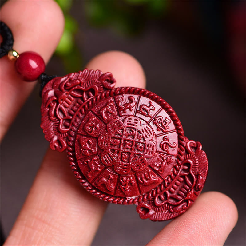 Nimara Ritual Laughing Buddha Yin Yang Chinese Zodiac Gourd Natural Cinnabar Blessing Necklace Pendant