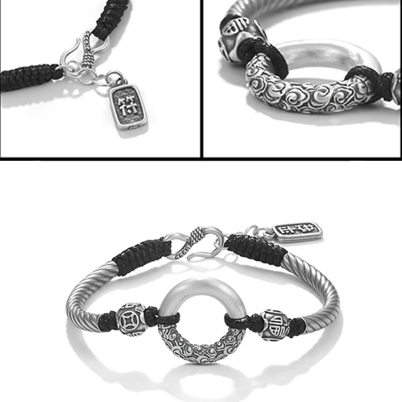 Nimara Ritual 999 Sterling Silver Fu Character Peace Buckle Copper Coin Auspicious Clouds Fortune Bracelet