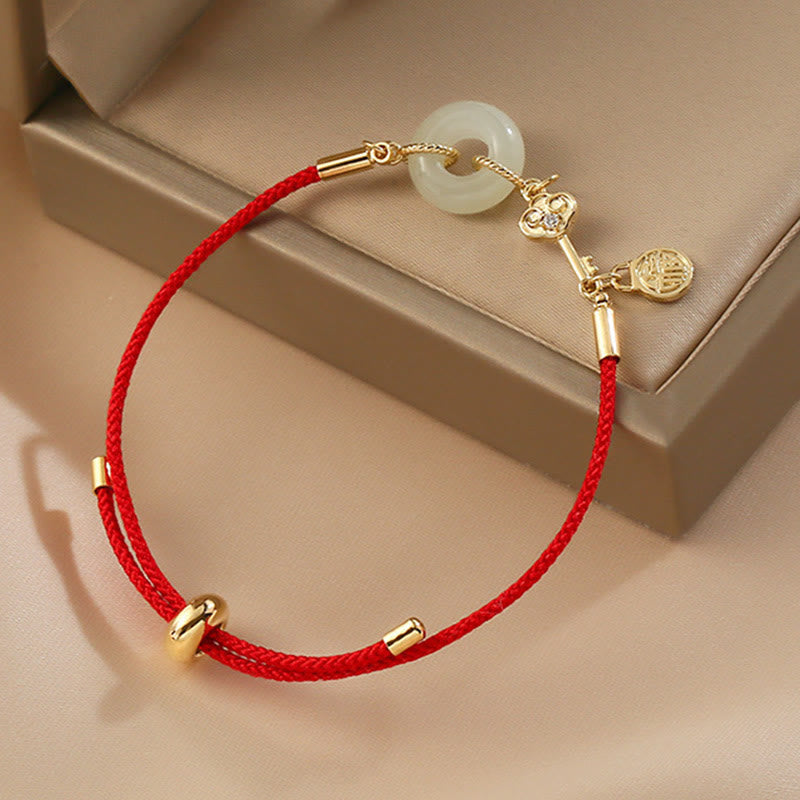 Attract Good Luck Hetian Jade Peace Buckle Red Rope Fortune Bracelet