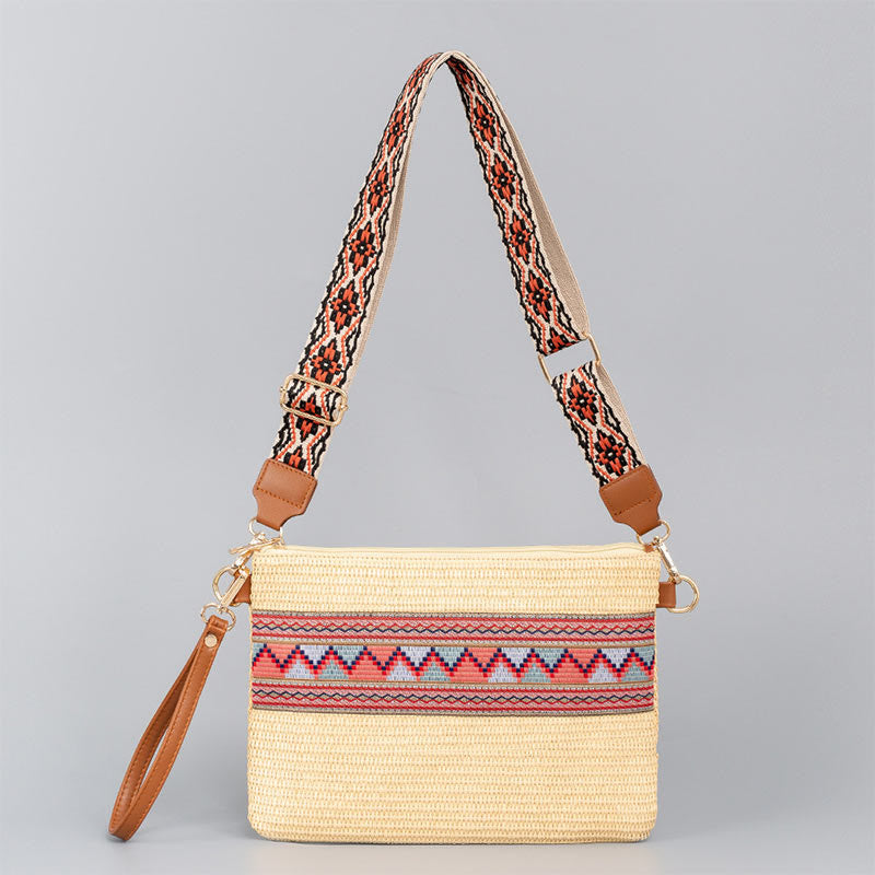 Nimara Ritual Boho Colorful Geometry Straw Woven Crossbody Bag Shoulder Bag Handbag