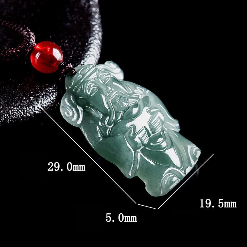 Nimara Ritual Natural Green Jade Chinese God of Wealth Caishen Ingot Abundance Necklace Pendant