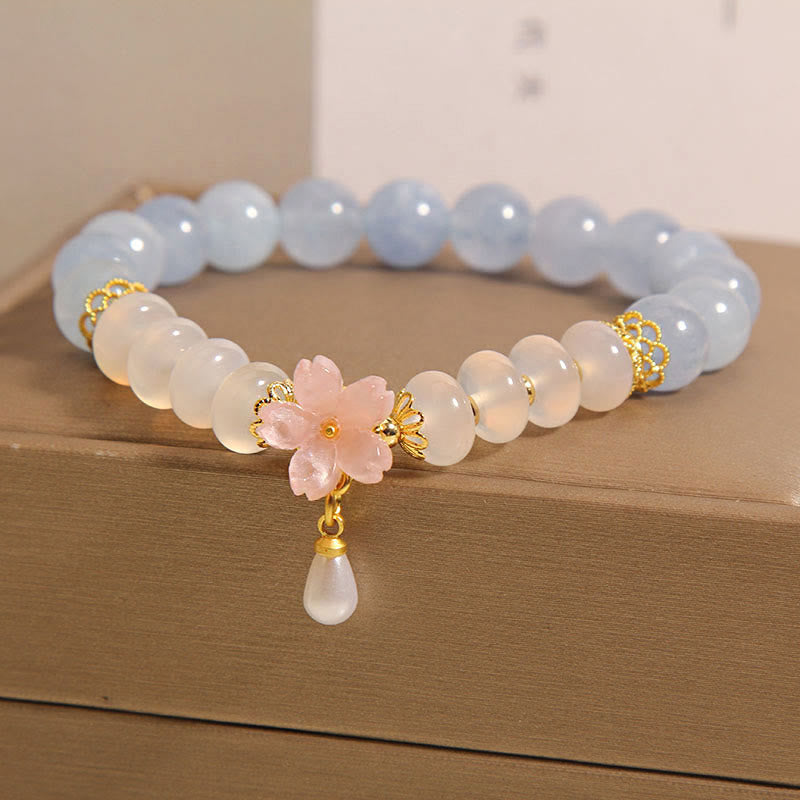 Nimara Ritual Aquamarine White Agate Pearl Abacus Beads Flower Healing Bracelet