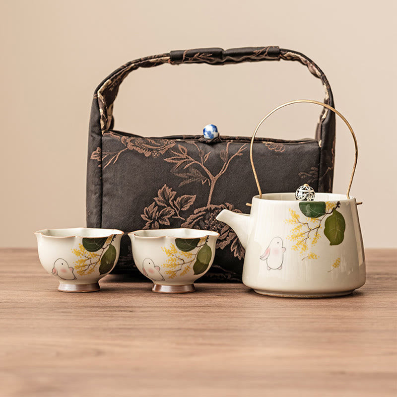 Nimara Ritual Hand Painted Small Osmanthus Rabbit Ceramic Teacup Kung Fu Tea Cup 40ml