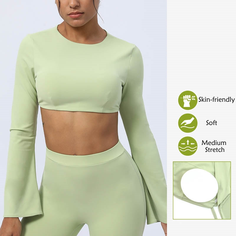 Nimara Ritual Long Sleeve Backless Strap Top Bra Flare Pants Fitness Yoga Outfit
