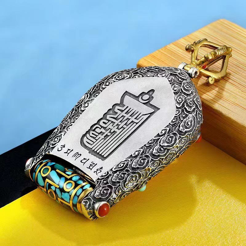 Nimara Ritual Tibet Chinese Zodiac Natal Buddha Thangka Prosperity Rotatable Dzi Bead Necklace Pendant