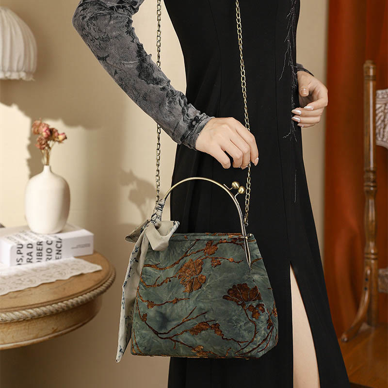 Nimara Ritual Velvet Jacquard Metal Chain Crossbody Bag Handbags