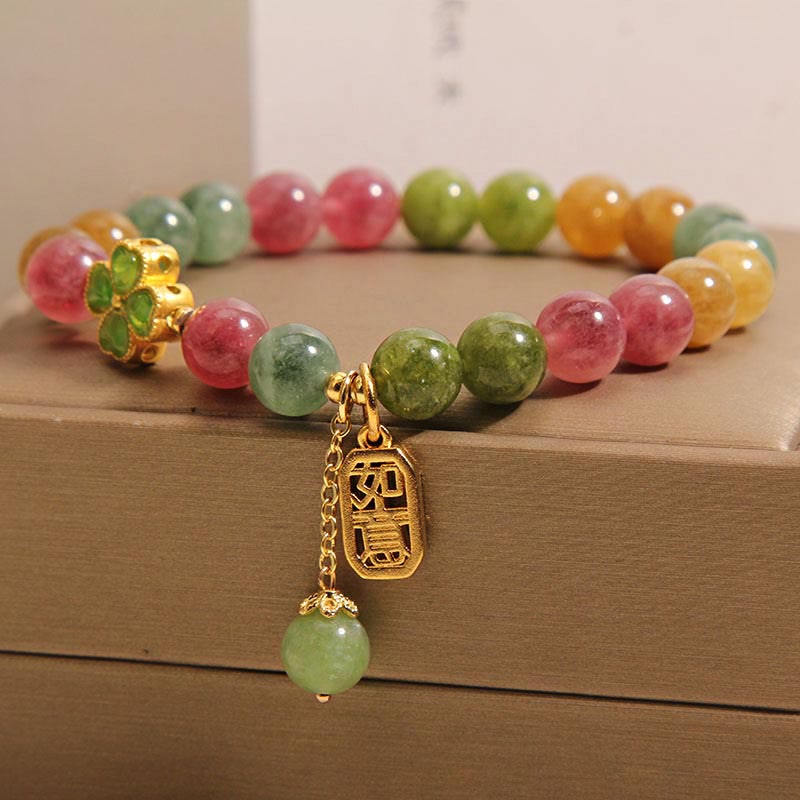 Nimara Ritual Tourmaline Jade Colorful Four-leaf Clover Positive Bracelet
