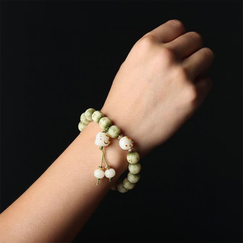 Nimara Ritual Green Bodhi Seed Cat Paw Om Mani Padme Hum Engraved Wisdom Bracelet