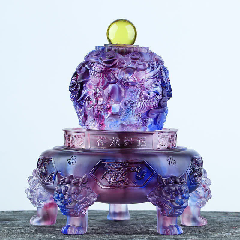Nimara Ritual Feng Shui Auspicious Dragon Handmade Liuli Crystal Rotatable Art Piece Luck Home Office Decoration
