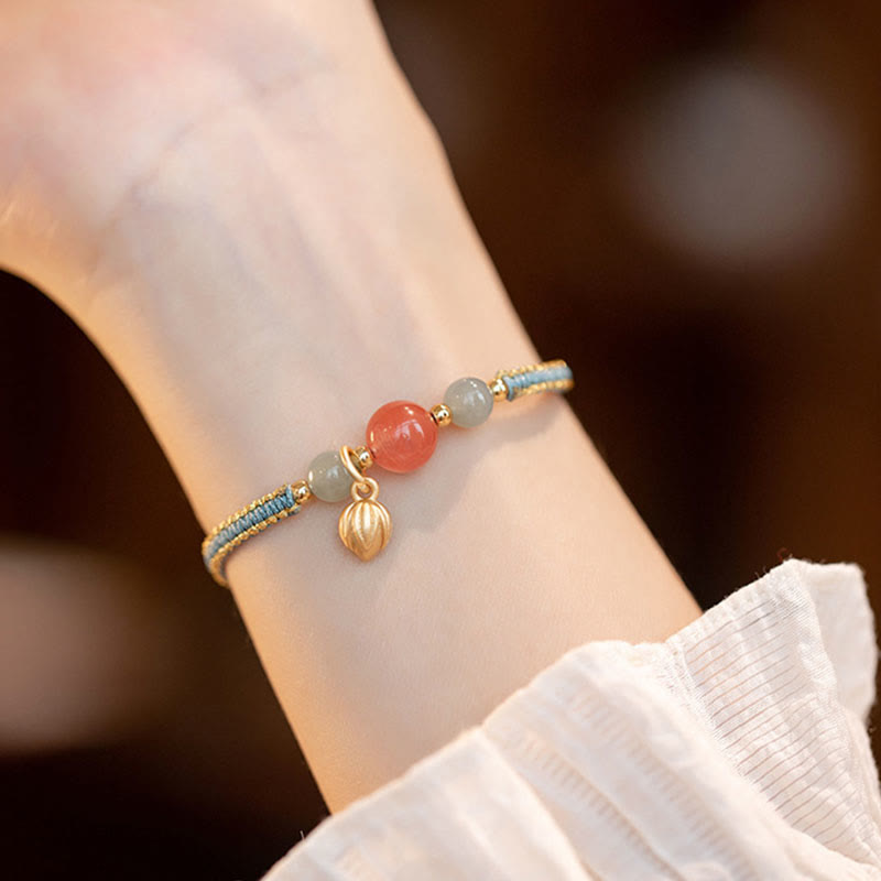Nimara Ritual Red Agate Jade Lotus Confidence Calm String Bracelet