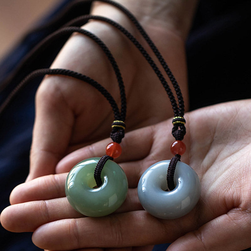 Nimara Ritual Natural Round Jade Gray Jade Peace Buckle Luck Necklace Pendant