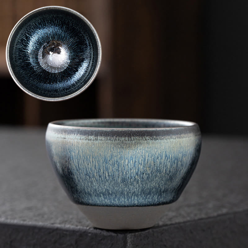 Nimara Ritual Vintage Chinese Silver Blue Jianzhan Kiln Change Porcelain Teacup Kung Fu Tea Cup