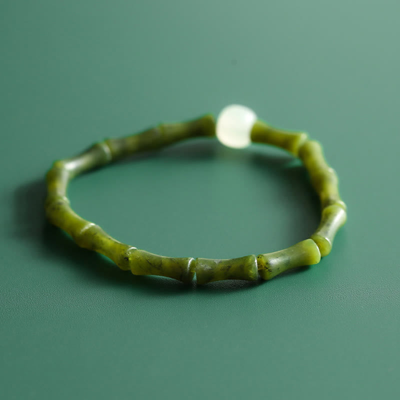 Nimara Ritual Green Bamboo Jade Pattern Luck Abundance Bracelet