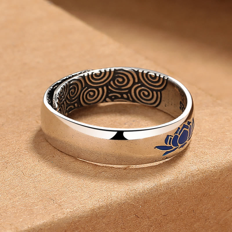 Nimara Ritual Tibetan Blue Lotus Auspicious Clouds Copper Enlightenment Ring