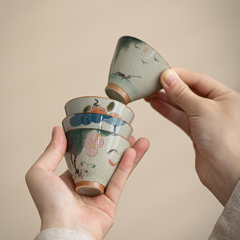 Nimara Ritual Persimmon Boat Koi Fish Lotus Ceramic Teacup Kung Fu Tea Cup 50ml