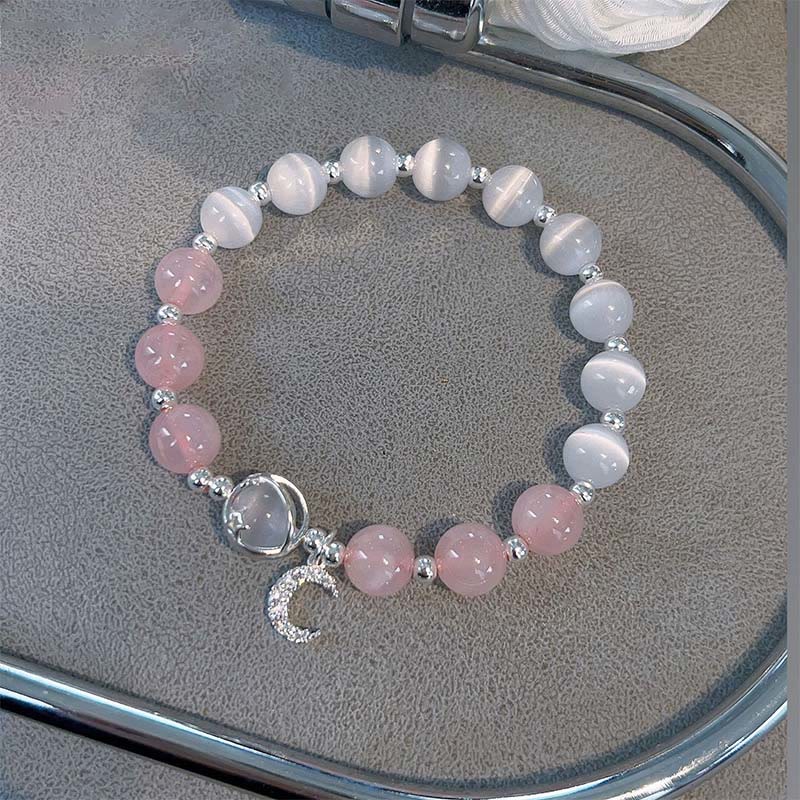 Nimara Ritual Natural Cat's Eye Pink Crystal Moon Love Charm Bracelet