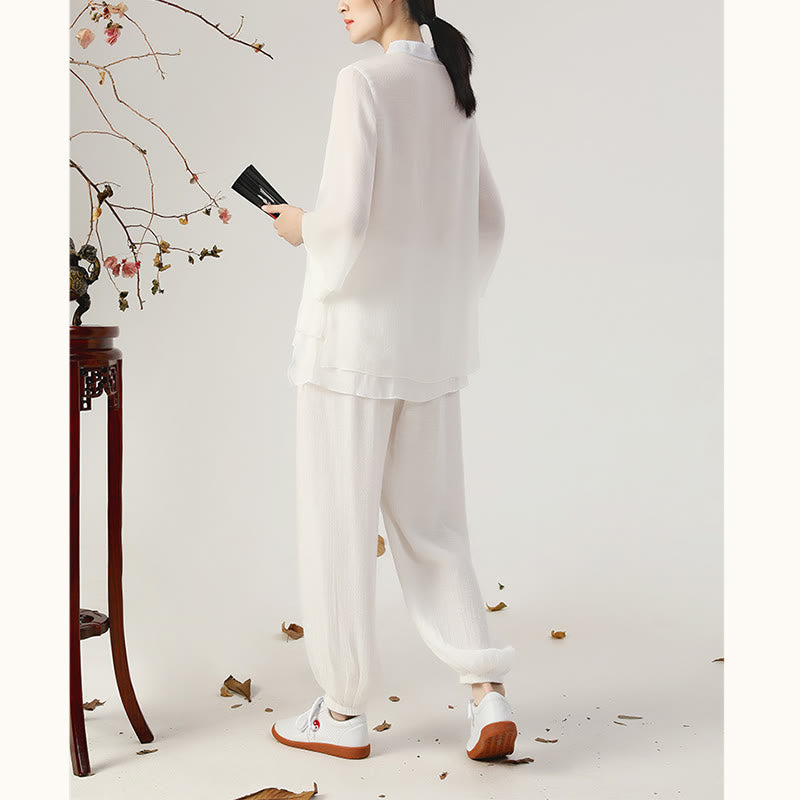 Nimara Ritual 2Pcs Long Sleeve Frog-Button Meditation Prayer Zen Practice Tai Chi Uniform Clothing Women's Set